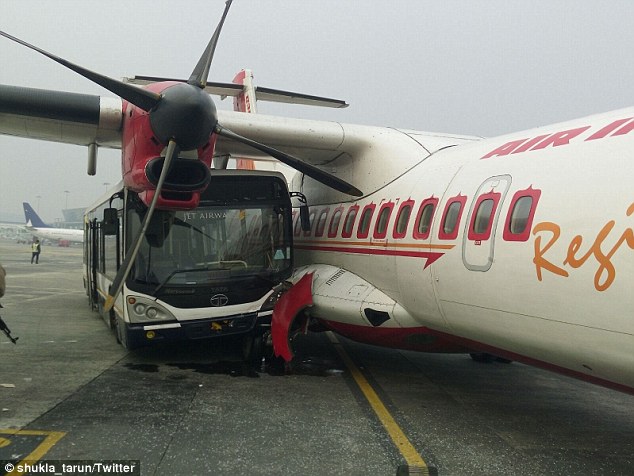 No one was injured when the Jet Airways bus crashed into an Air India regional plane at Kolkata airport