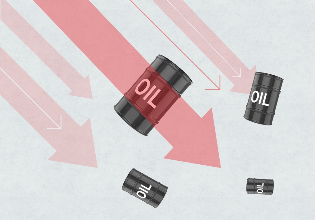 An illustration depicting falling oil prices