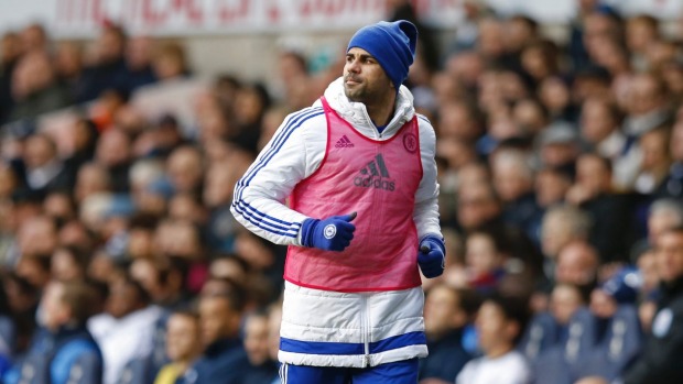 Chelsea's Diego Costa warms up at White Hart Lane but was an unused substitute as they drew with Spurs