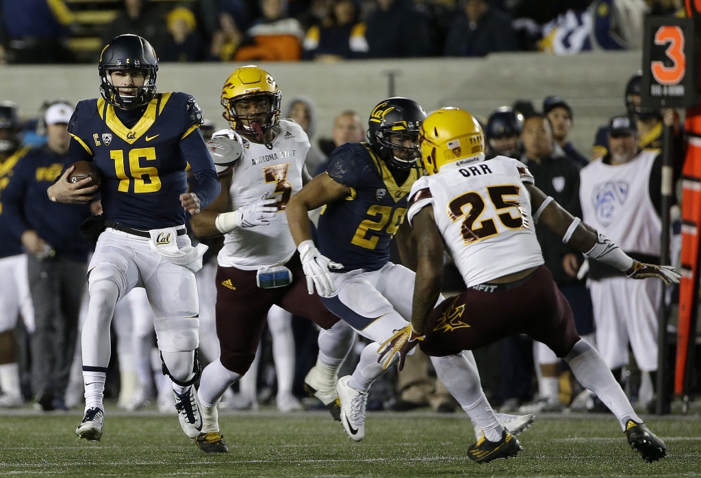 California quarterback Jared Goff runs against Arizona State during the second half of an NCAA college football game in Berkeley Calif. Saturday Nov. 28 2015. California won 48-46