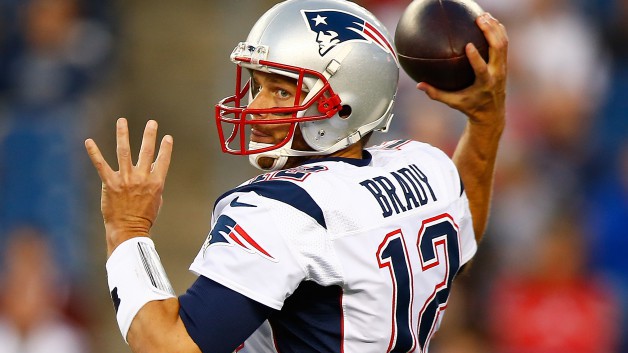 FOXBORO MA- AUGUST 15 Tom Brady #12 of the New England Patriots throws a pass in the first quarter against the Philadelphia Eagles during the preseason game at Gillette Stadium