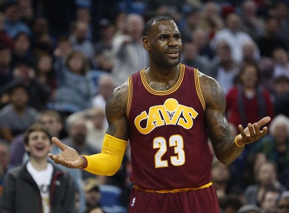 Le Bron James reacts after being called for an offensive foul in the first half of an NBA basketball game against the New Orleans Pelicans in New Orleans Friday Dec. 4 2015