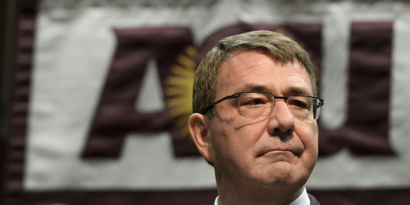 Secretary of Defense Ash Carter speaks to service members and students at the Mc Cain Institute at Arizona State University in Tempe