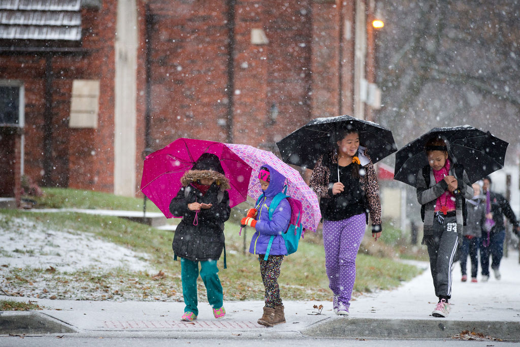 River Country Sees Snow After Sleet Falls Monday Morning