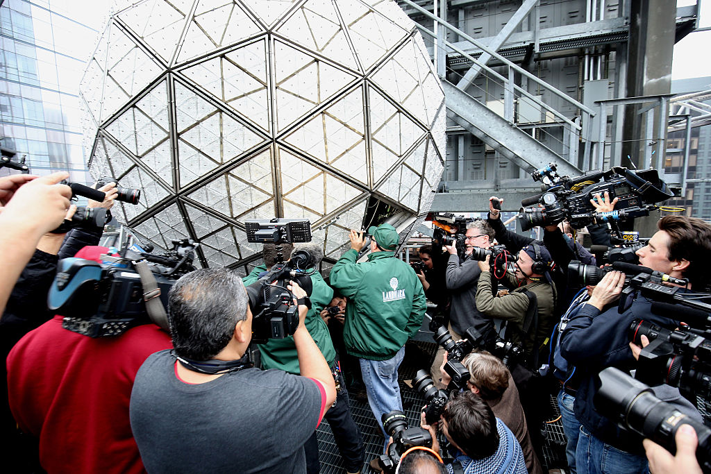 NEW YORK NY- DECEMBER 27 A general view of the Times Square New Year's Eve Ball during the installation of 288 new Waterford crystals on the Times Square New Year's Eve Ball at Times Square