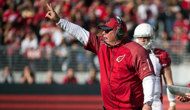 Nov 29 2015 Santa Clara CA USA Arizona Cardinals head coach Bruce Arians gestures from the sideline against the San Francisco 49ers during the first quarter at Levi's Stadium. Mandatory Credit Kelley L Cox-USA TODAY Sports