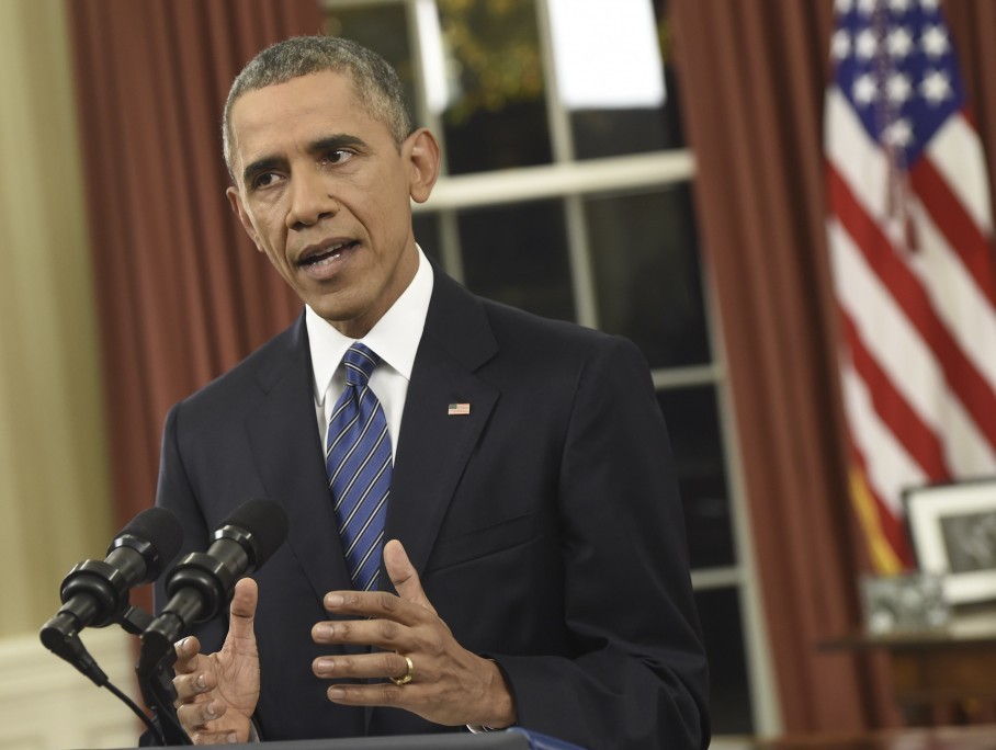 President Obama addresses the nation from the Oval Office of the White House in Washington on Sunday