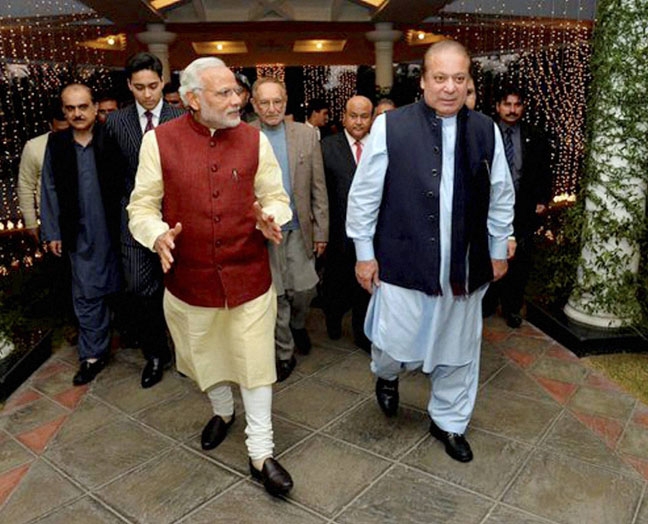 Prime Minister Narendra Modi with his Pakistani counterpart Nawaz Sharif at the latter’s residence at Raiwind in Lahore on Friday