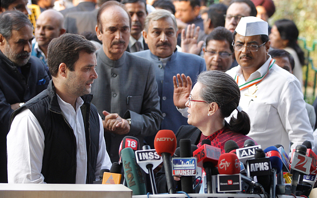 Rahul and Sonia Gandhi address the media at All India Congress Committee headquarters in New Delhi