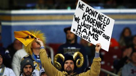 A St Louis Rams fan makes his concern clear about the franchise's possible relocation