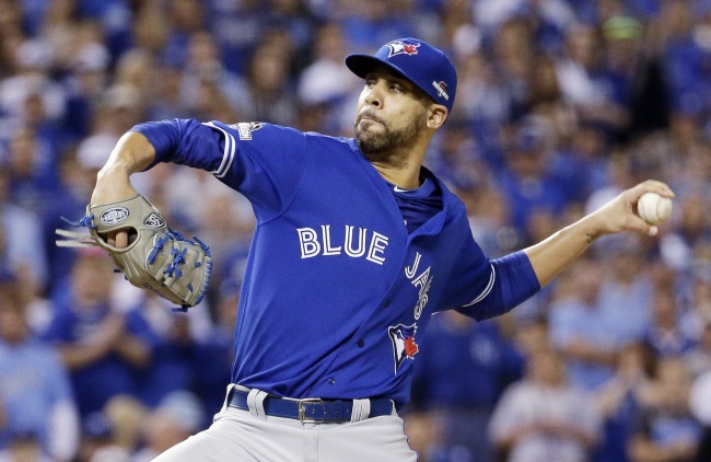 Toronto Blue Jays starting pitcher David Price throws against the Kansas City Royals during the first inning in Game 6 of baseball's American League Championship Series on Friday Oct. 23 2015 in Kansas City Mo