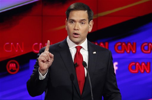 Marco Rubio makes a point during the CNN Republican presidential debate at the Venetian Hotel & Casino on Tuesday Dec. 15 2015 in Las Vegas