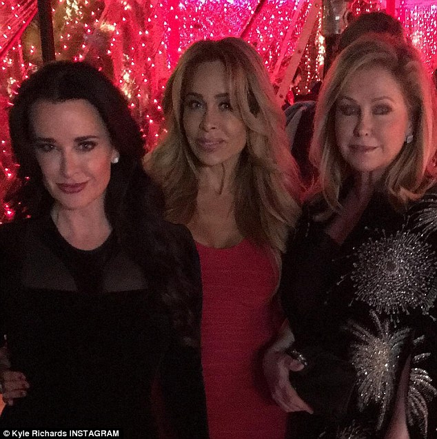 Sister act Kyle Richards shared an Instagram snap of herself and sister Kathy Hilton at Kris Jenner's Christmas Eve part with Faye Resnick between them