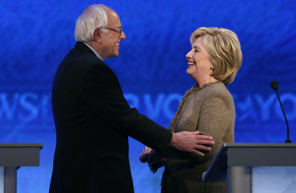 Bernie Sanders and Hillary Clinton at third Democratic presidential debate