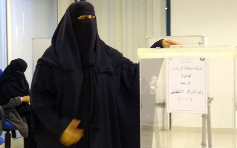 AFP  Dina FouadA Saudi woman casts her ballot in the capital Riyadh