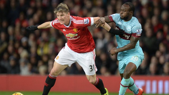 Schweinsteiger in action for United against West Ham at Old Trafford