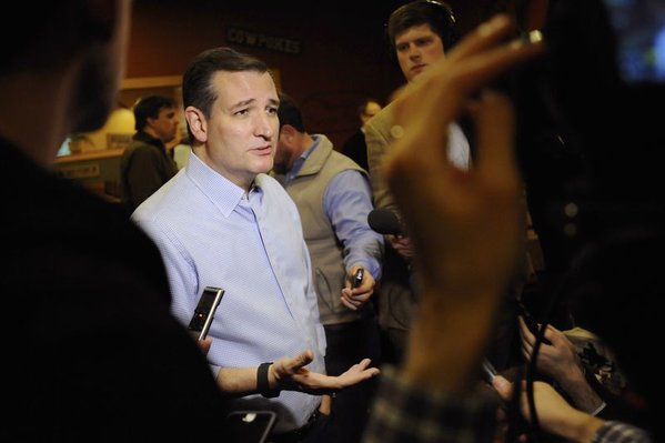 Republican presidential candidate Ted Cruz speaks with the media after a campaign stop in Newton Iowa on Nov. 29 2015