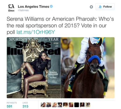 LA Times Twitter poll on Serena Williams and American Pharaoh