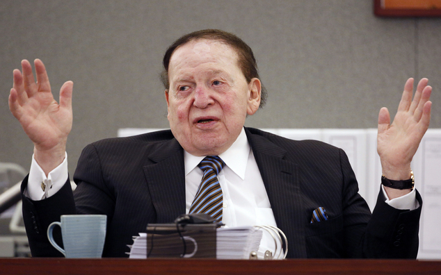 Las Vegas Sands Corp. Chairman and CEO Sheldon Adelson testifies in court in Las Vegas. The family of billionaire cas