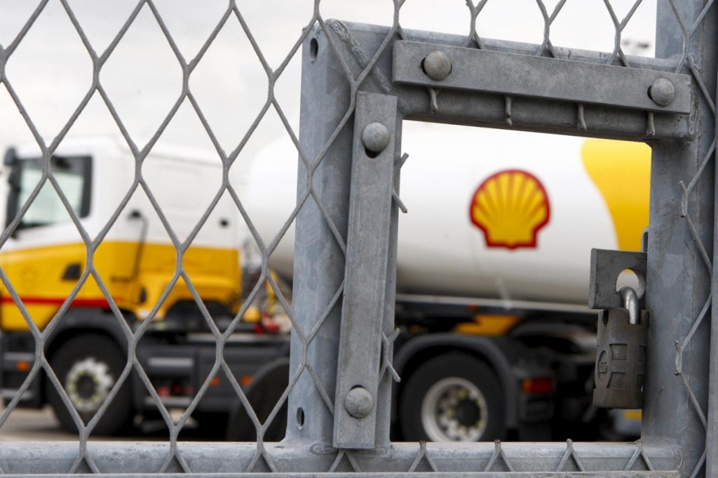 Shell fuel tankers stand idle at Shell's Stanlow terminal near Liverpool