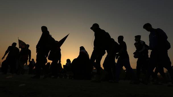 Shiite pilgrims march to Karbala during the Arbaeen ritual in Baghdad Iraq