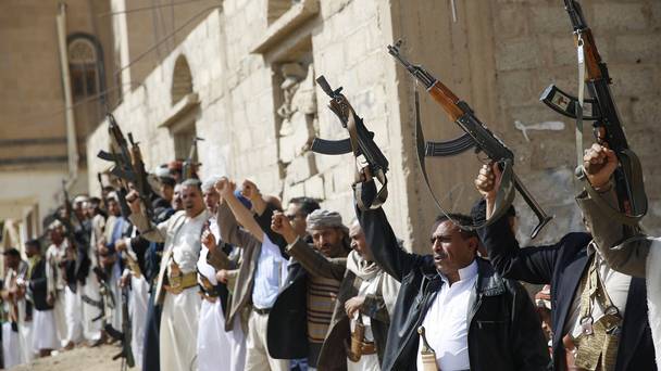 Shiite tribesmen showing support for the Houthi movement in Sanaa