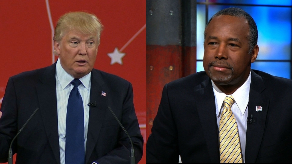 Side by side images of Republican presidential candidates Donald Trump and Dr. Ben Carson