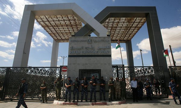 The Rafah border crossing point guarded by Egyptian soliders