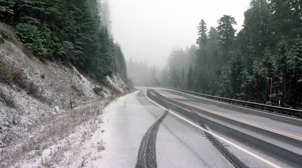 Snow on the drive up Mount Hood