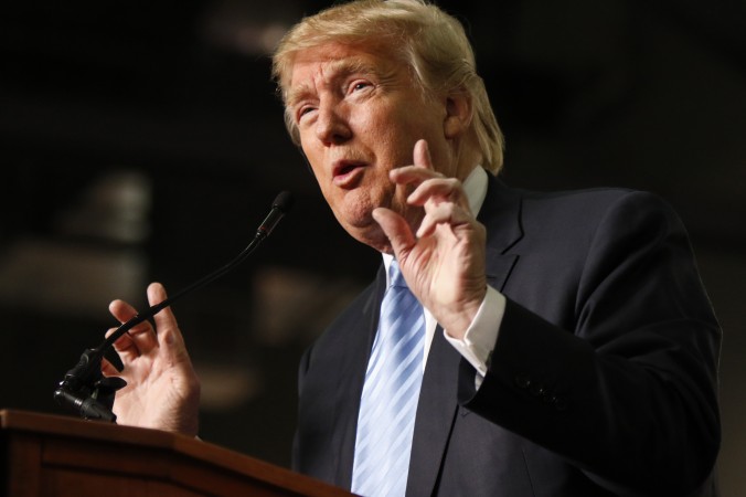 Republican presidential candidate businessman Donald Trump speaks during a rally at the Greater Columbus Convention Center in Columbus Ohio