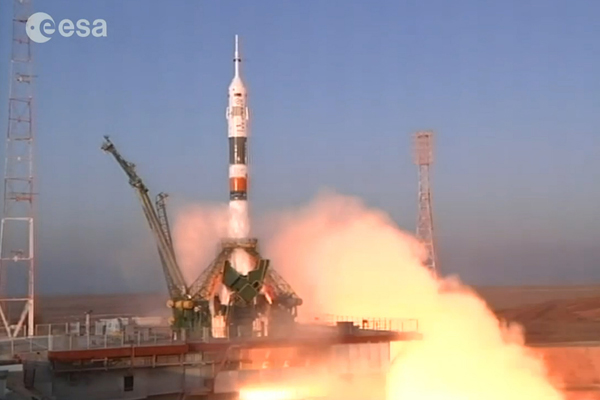 Major Tim Peake blasting off into orbit on board the Soyuz space capsule on his way to becoming the first British astronaut to join the crew of the International Space Station