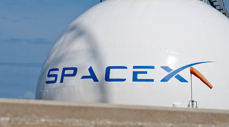 SpaceX's logo emblazons a Liquid Oxygen tank at Launch Complex 40 at Cape Canaveral Florida