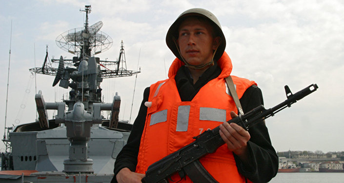 A serviceman of the Smetlivy anti-submarine ship of Russia's Black Sea Fleet