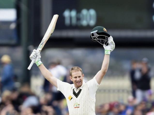 Australia's Adam Voges celebrates getting his double century against the West Indies during their cricket test match in Hobart Australia Friday