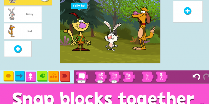 The PBS Kids version of Scratch Jr features characters from PBS cartoon shows like Nature Cat