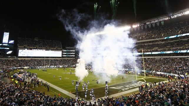 The Philadelphia Eagles take to the field before the start of their clash with the Washington Redskins at Lincoln Financial Field