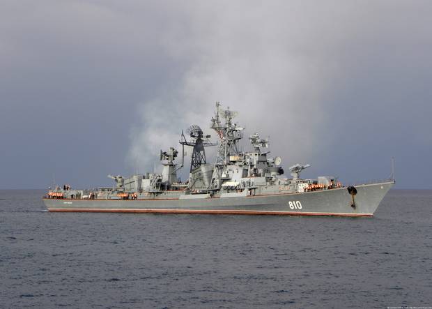 The Russian destroyer Smetlivy which fired warning shots at a Turkish vessel in the Aegean Sea