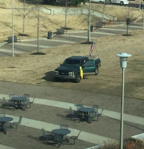 The car the gunman allegedly drove into the campus