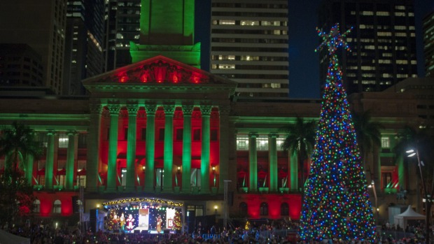 The lighting of the solar powered tree with 16000 lights in Brisbane's King George Square