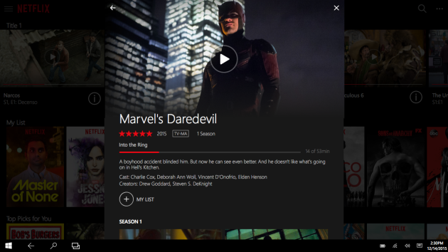 The new Windows 10 Netflix app