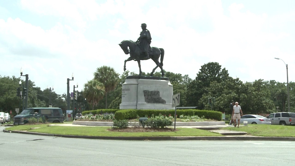 The statue of Confederate General P.G.T. Beauregard was cleaned Monday by a City contractor after it was vandalized over the weekend