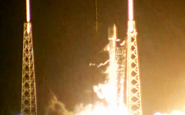 The unmanned rocket blasts off