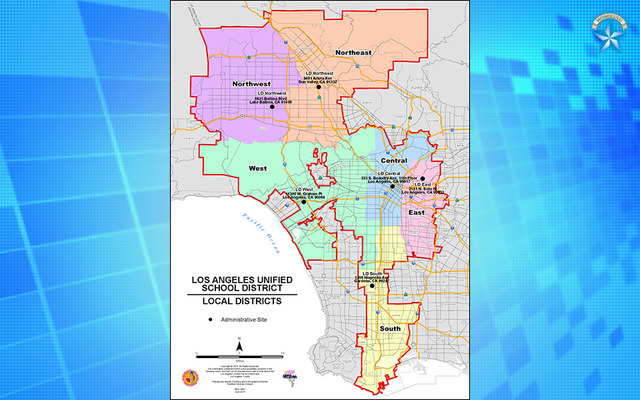 This screenshot shows the 720 square-mile Los Angeles Unified School District