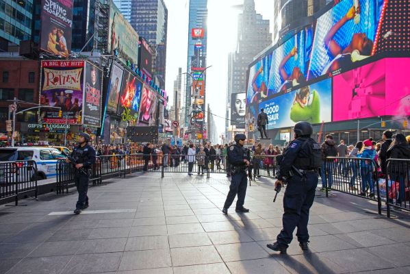 NYPD counterterrorism officers patrol Times Square on Friday