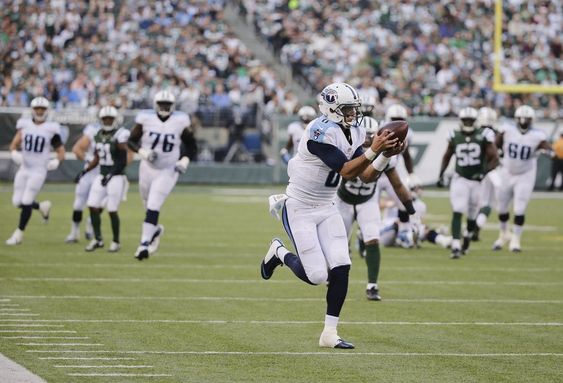 Marcus Mariota catches a pass during the second half of an NFL football game against the New York Jets Sunday Dec. 13 2015 in East Rutherford N.J. Mariota scored a touchdown on the play. (AP