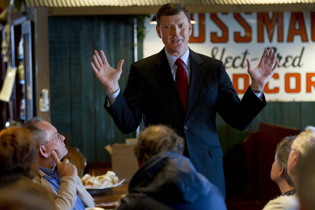 Bob Vander Plaats president of the Family Leader a conservative advocacy group popular with evangelical Christians speaks to residents on a stop at the Machine Shed restaurant in Urbandale Iowa