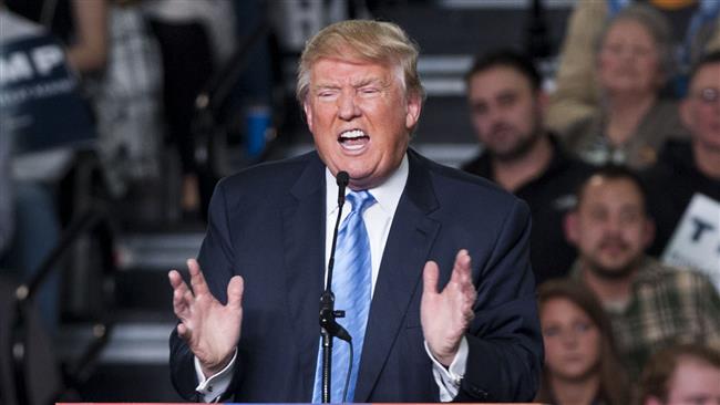 Republican presidential candidate Donald Trump addresses supporters during a campaign rally at the Greater Columbus Convention Center