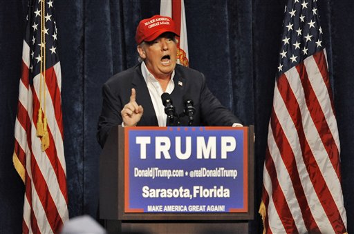 Republican presidential candidate Donald Trump speaks to supporters at a campaign rally Saturday Nov. 28 2015 at Robarts Arena in Sarasota Fla. Trump bragged about his high standing in the polls slammed super PACS as'a scam and dismissed nomination