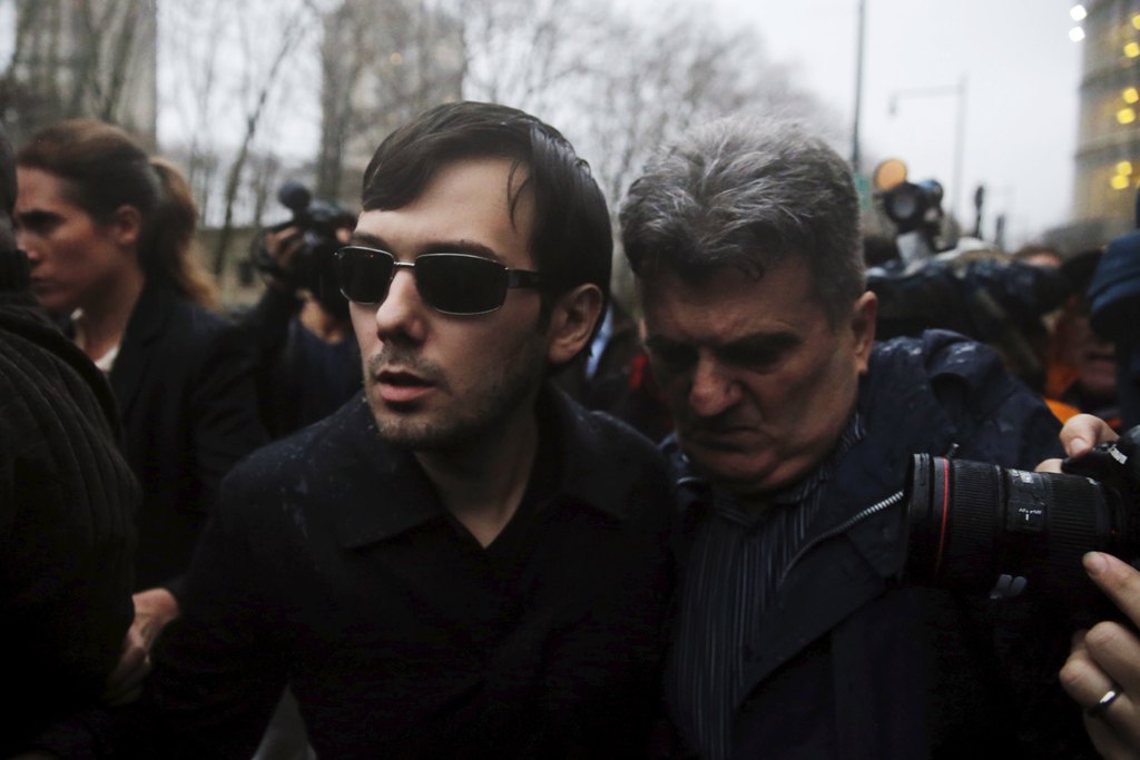 Martin Shkreli former chief executive officer of Turing Pharmaceuticals and Kalo Bios Pharmaceuticals Inc departs US Federal Court after an arraignment following his being charged in a federal indictment filed in Brooklyn relating to his management of