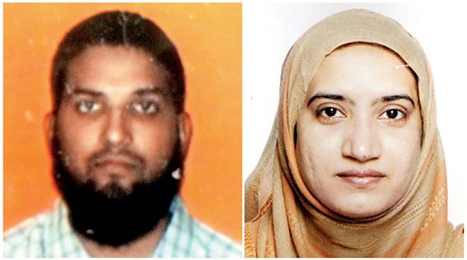 Two suspects- Syed Farook and Tashfeen Malik- in the December 2 mass shooting in San Bernardino California. Pic  AFP